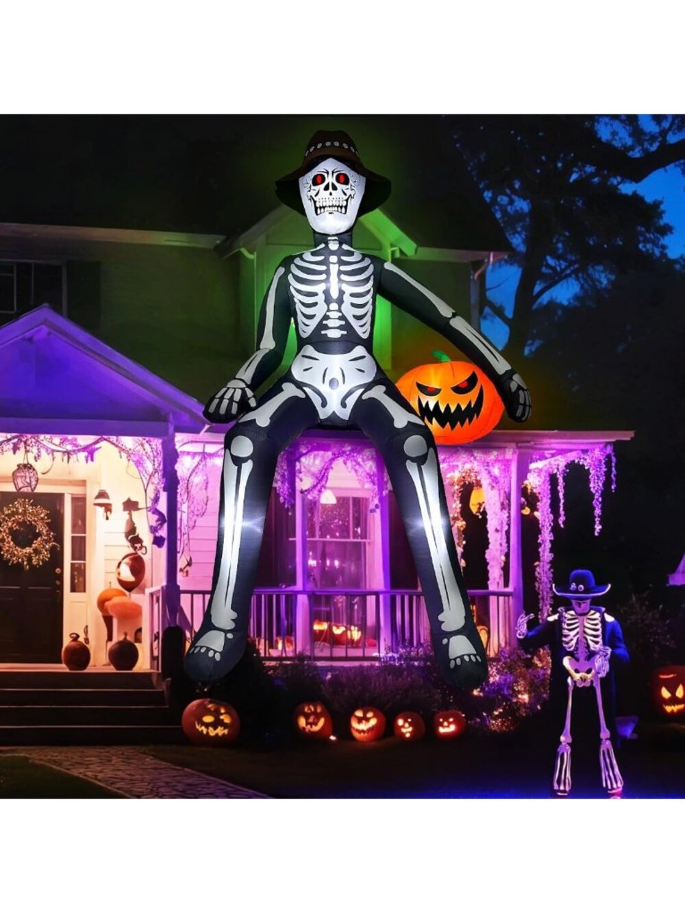 Giant 10 FT Halloween Skeleton Inflatable Decor with Pumpkin & LED Lights for